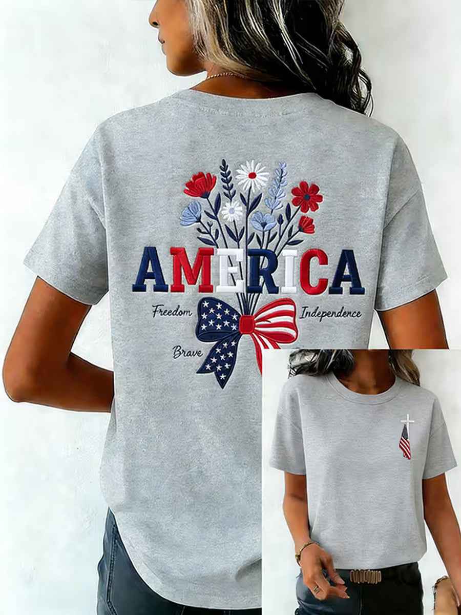 Women's Independence Day USA Flag Print Tee