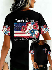 Women's Independence Day USA Flag Print Tee
