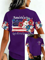 Women's Independence Day USA Flag Print Tee