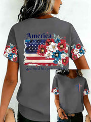 Women's Independence Day USA Flag Print Tee