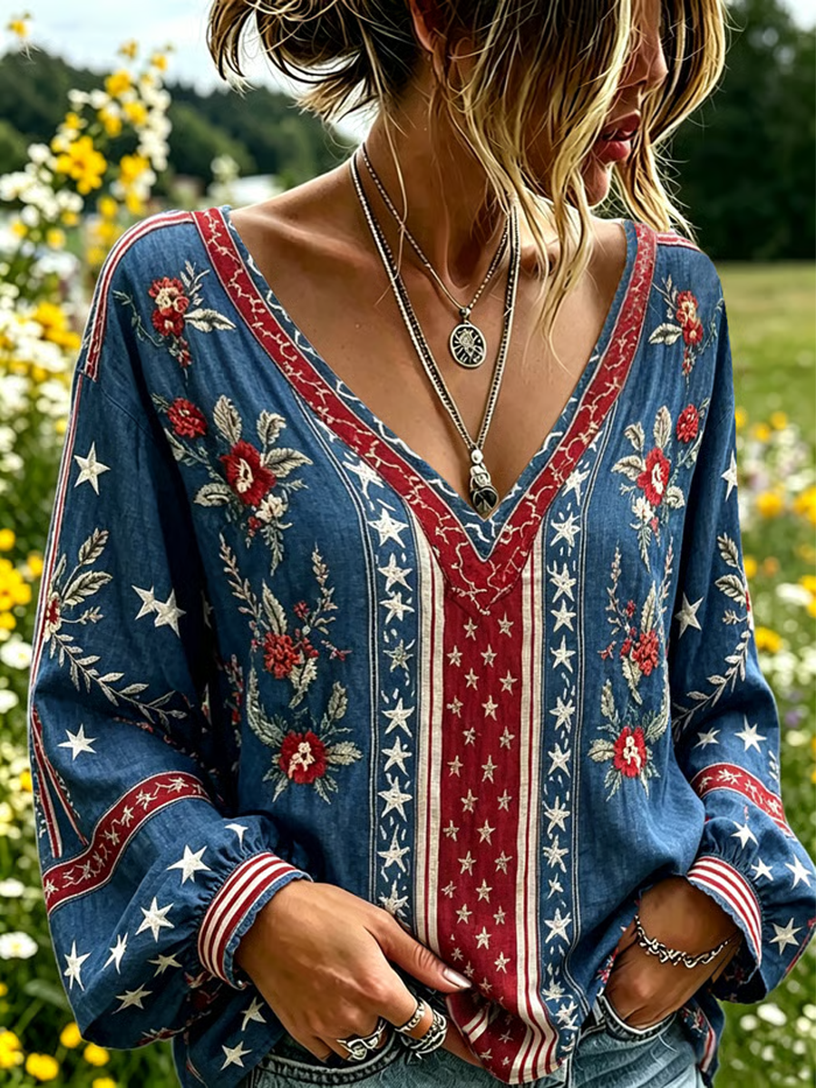 Women's 250th Anniversary Freedom Flower Art Print linen T-shirt gracestitchs