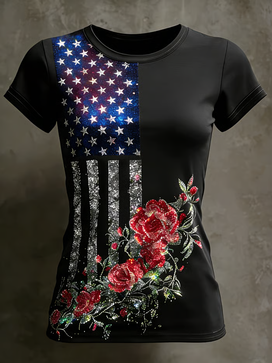 Women's USA Printed short-sleeved T-shirt gracestitchs