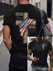 Men's Stand For The Flag Kneel For The Cross Short-sleeved T-shirt gracestitchs