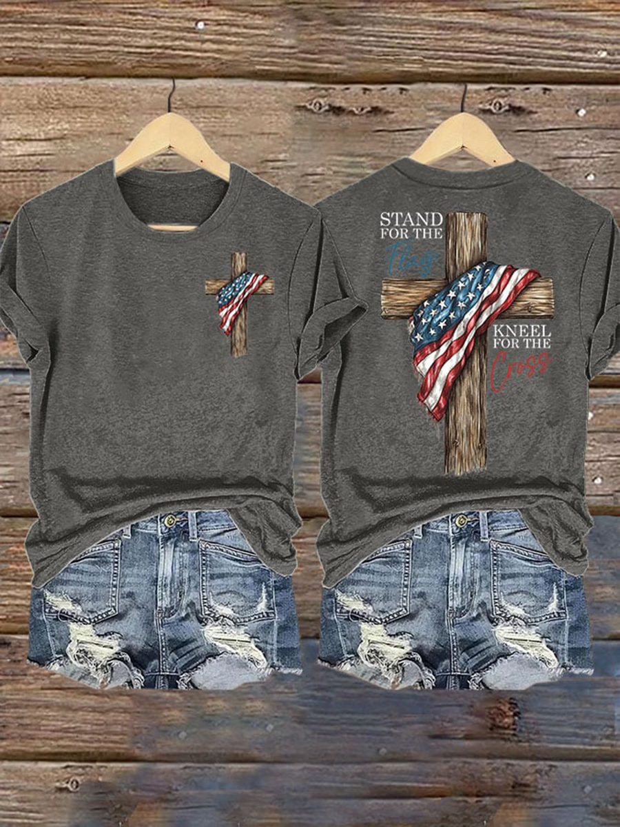 Women's Stand For The Flag Kneel For The Cross Short Sleeve T-Shirt gracestitchs