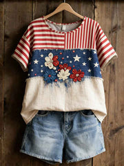 Women's America Floral Print Casual T-Shirt