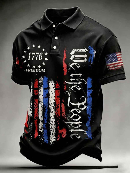 Men's Vintage Independence Day Flag Printed Short Sleeve Top