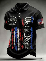 Men's Vintage Independence Day Flag Printed Short Sleeve Top