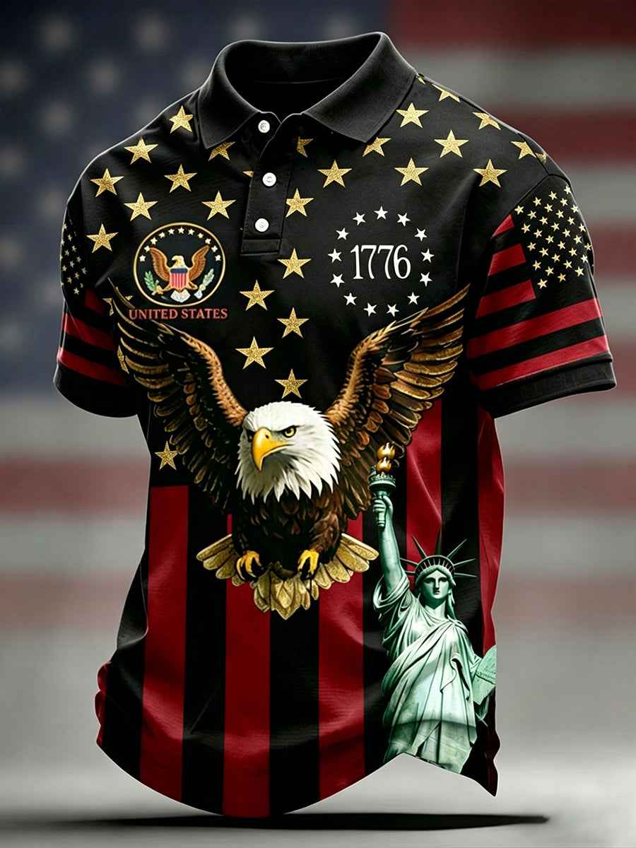 Men's Vintage Independence Day Flag Printed Short Sleeve Top