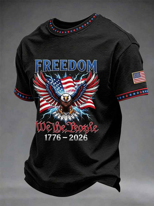Men's Vintage Independence Day Flag Printed Short Sleeve T-shirt