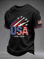 Men's Vintage Independence Day Flag Printed Short Sleeve T-shirt