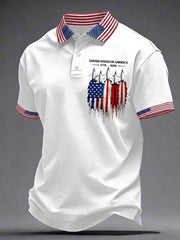 Men's Independence Day USA Flag 1776-2026 Print Casual Patriotic Polo
