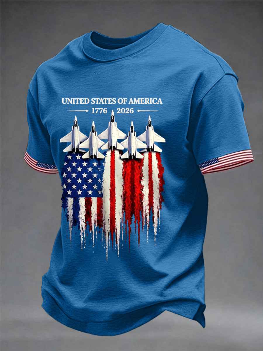 Men's Independence Day USA Flag Jet Print Casual Tee