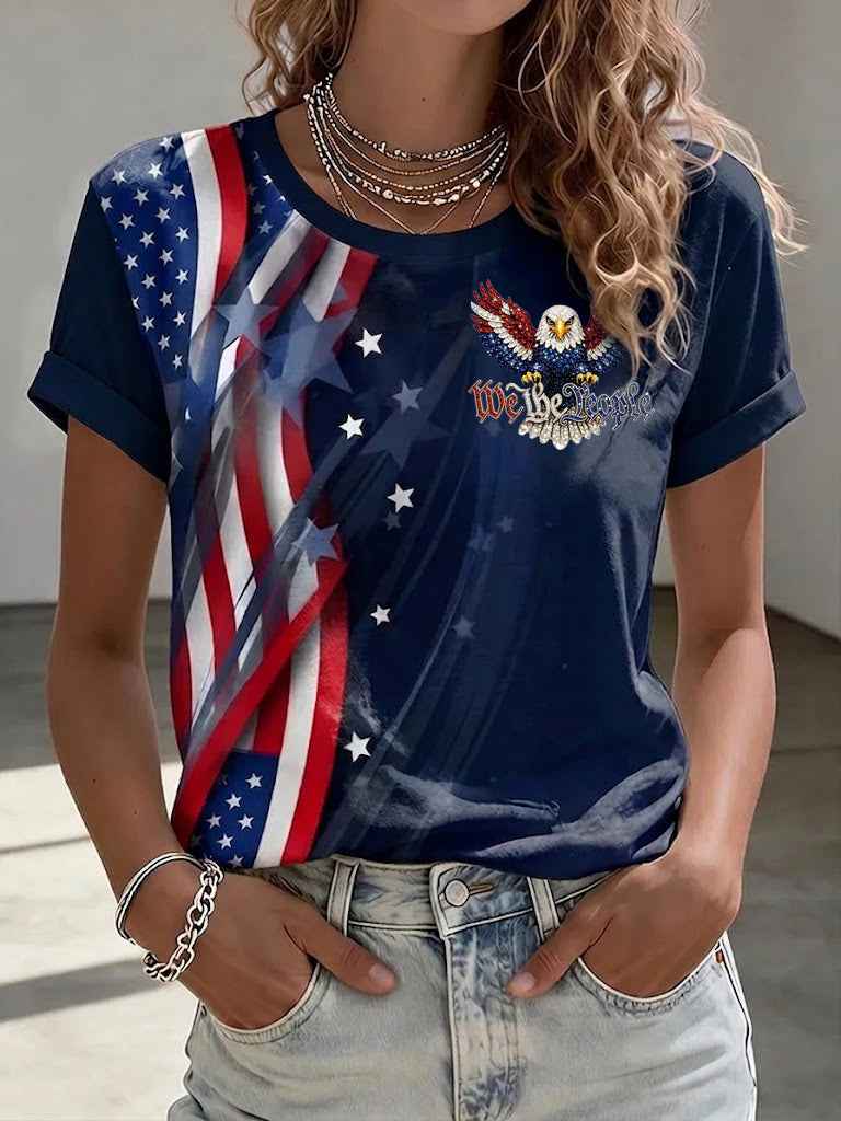 Women's America Flag Eagle We The People Printed T-shirt