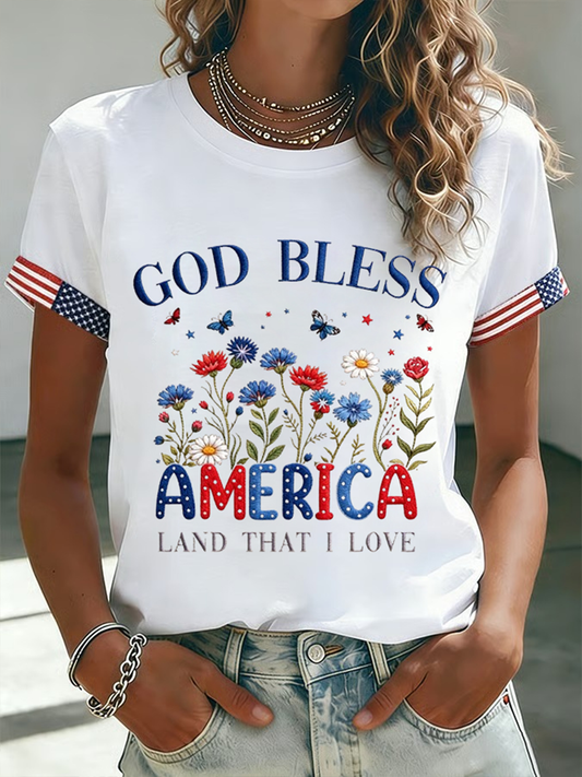 Women's God Bless America Short-sleeved T-shirt gracestitchs