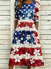 Women's American Flag Flowers Dresses gracestitchs