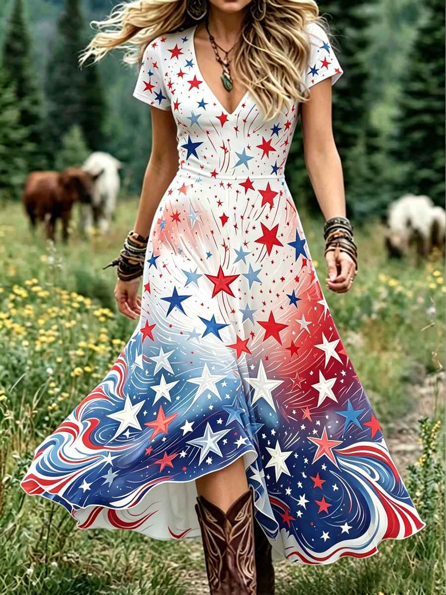 Women's Floral USA Flag Print Casual Dress
