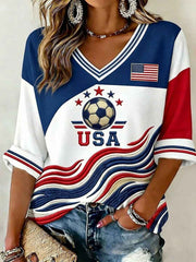 Women's USA Football Printed V-Neck T-Shirt