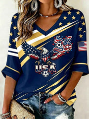 Women's USA Football Printed V-Neck T-Shirt