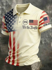 Men's Independence Day USA Flag We The People Print Casual Patriotic Polo