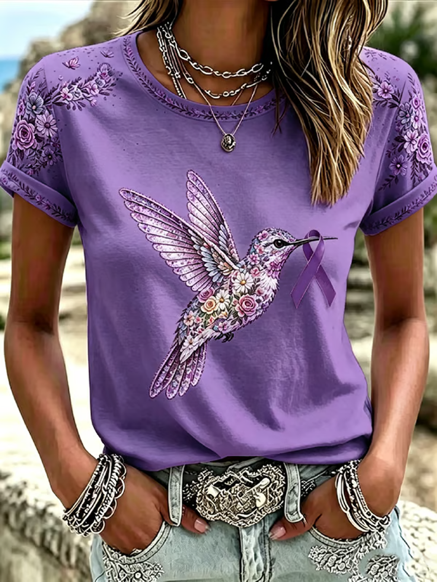 Women's Casual Alzheimer's Floral Print short-sleeved T-shirt gracestitchs