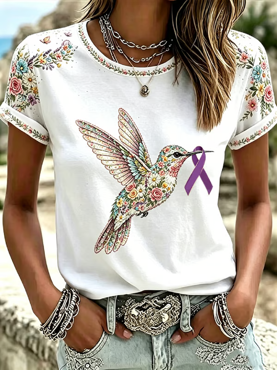 Women's Casual Alzheimer's Floral Print short-sleeved T-shirt gracestitchs