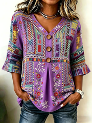 Women's Casual Alzheimer's Floral Print Cotton-Linen Shirt gracestitchs