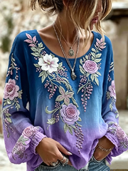 Women's Casual Alzheimer's Floral Print Cotton-Linen Shirt gracestitchs
