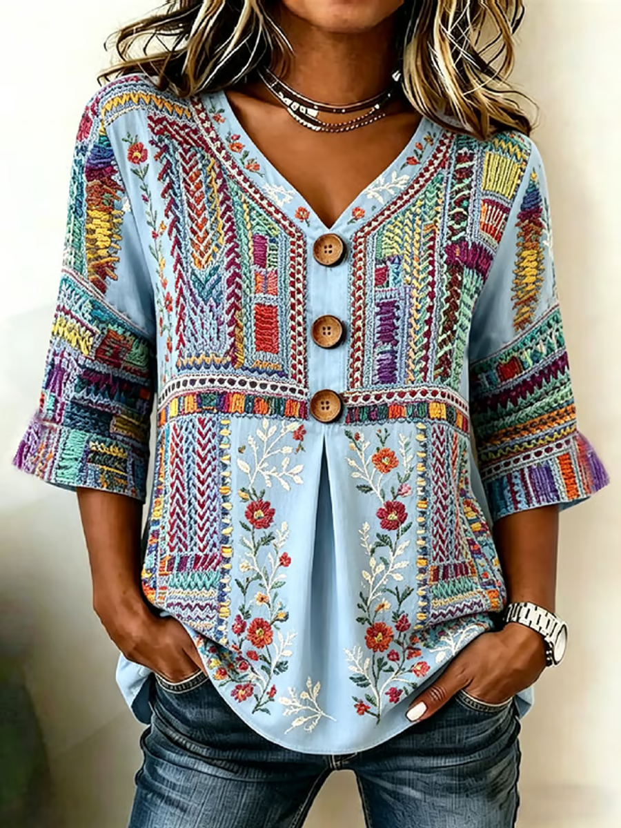 Women's Casual Alzheimer's Floral Print Cotton-Linen Shirt gracestitchs