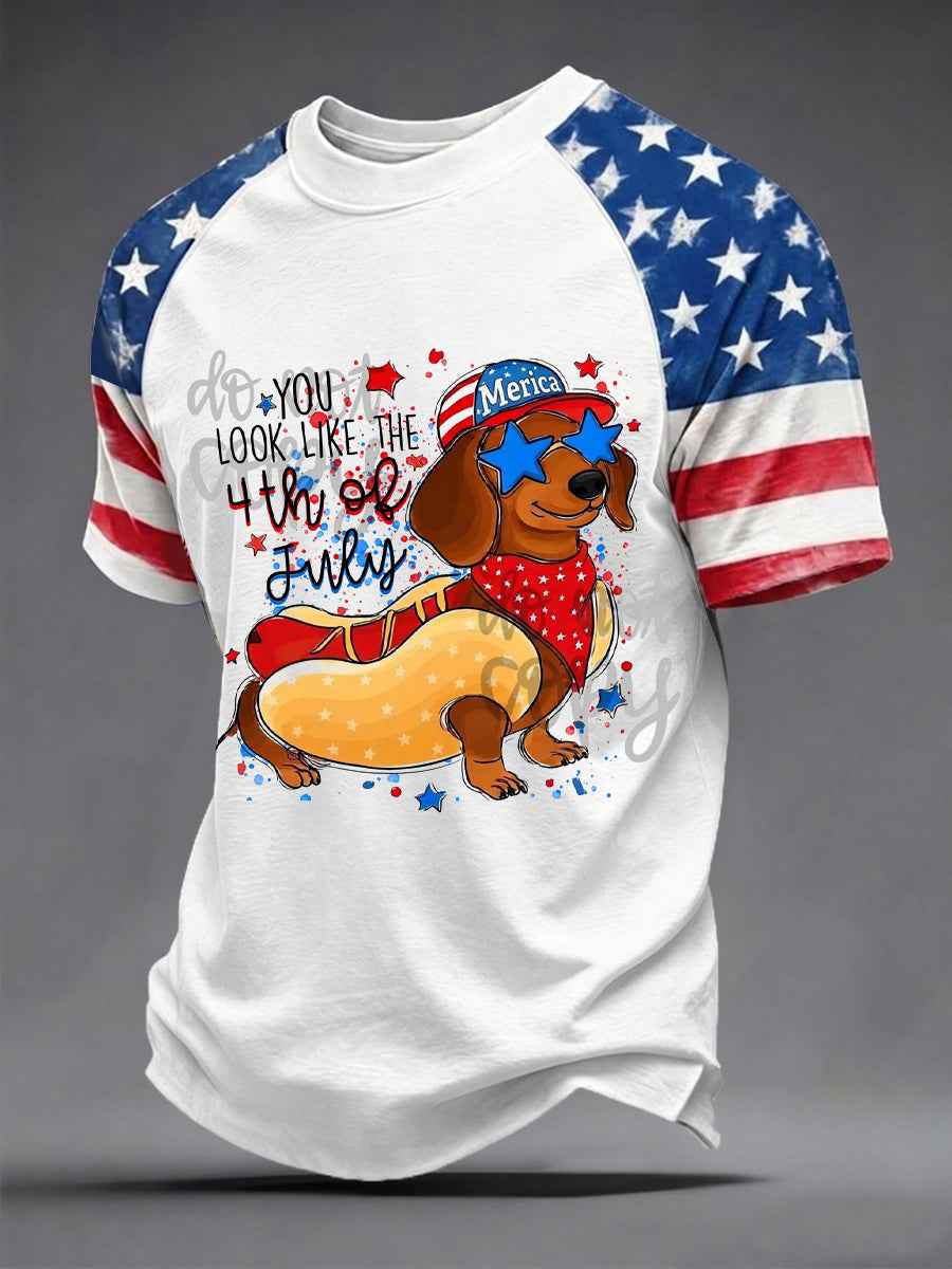 Men's Funny Dachshund Independence Day Print Tee