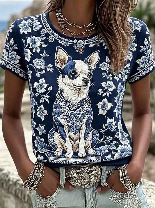 Women's Floral Print Dog T-Shirts
