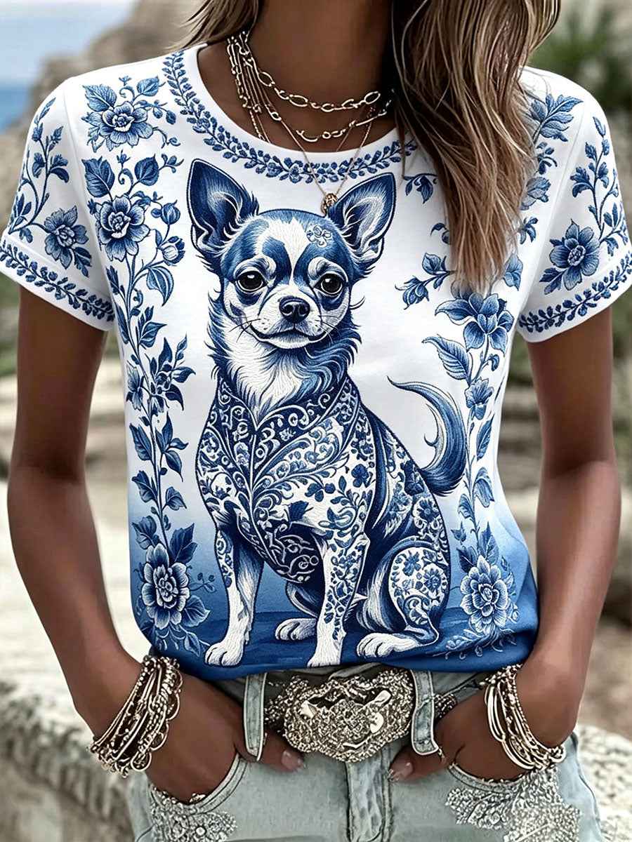 Women's Floral Print Dog T-Shirts