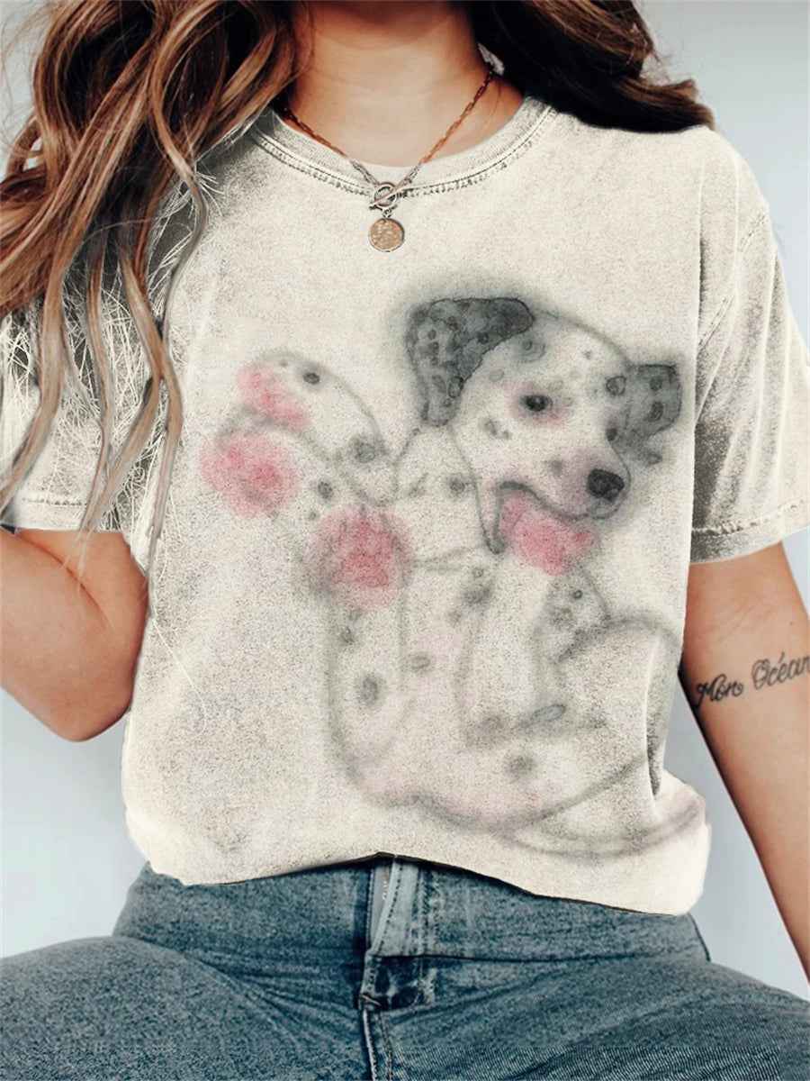 Women's Fuzzy Dalmatian Dog Art short-sleeved T-shirt