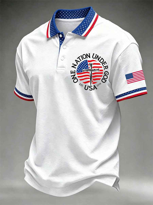 Men's Independence Day One Nation Under God Print Polo