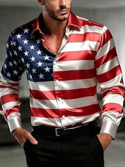 Men's Independence Day USA Flag Print Casual Patriotic Shirt