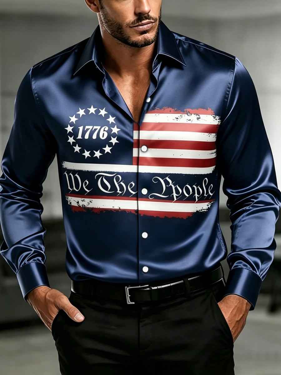 Men's Independence Day USA Flag Print Casual Patriotic Shirt