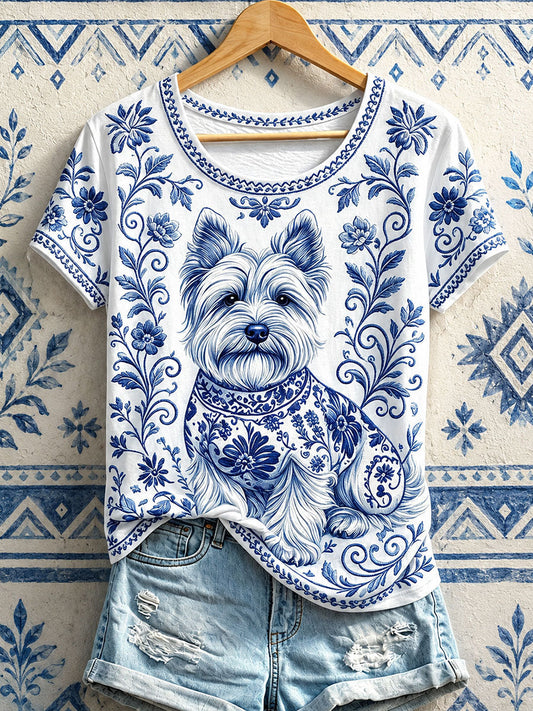 Women's Floral Dog Print T-Shirts gracestitchs