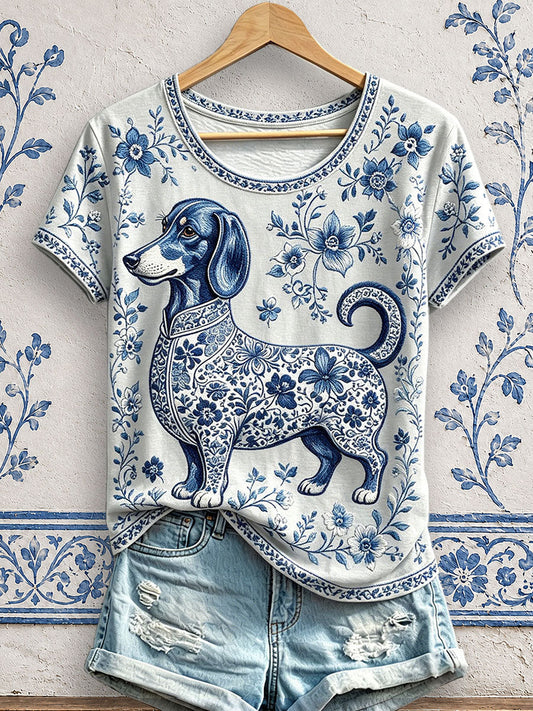 Women's Floral Dog Print T-Shirts gracestitchs