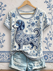 Women's Floral Dog Print T-Shirts gracestitchs