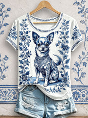 Women's Floral Dog Print T-Shirts gracestitchs