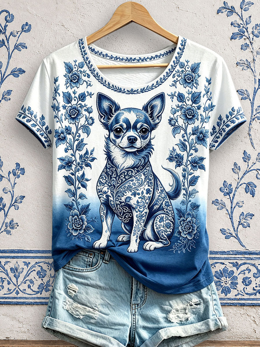 Women's Floral Dog Print T-Shirts gracestitchs