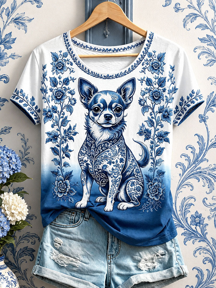 Women's Floral Dog Print T-Shirts gracestitchs
