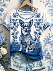 Women's Floral Dog Print T-Shirts gracestitchs