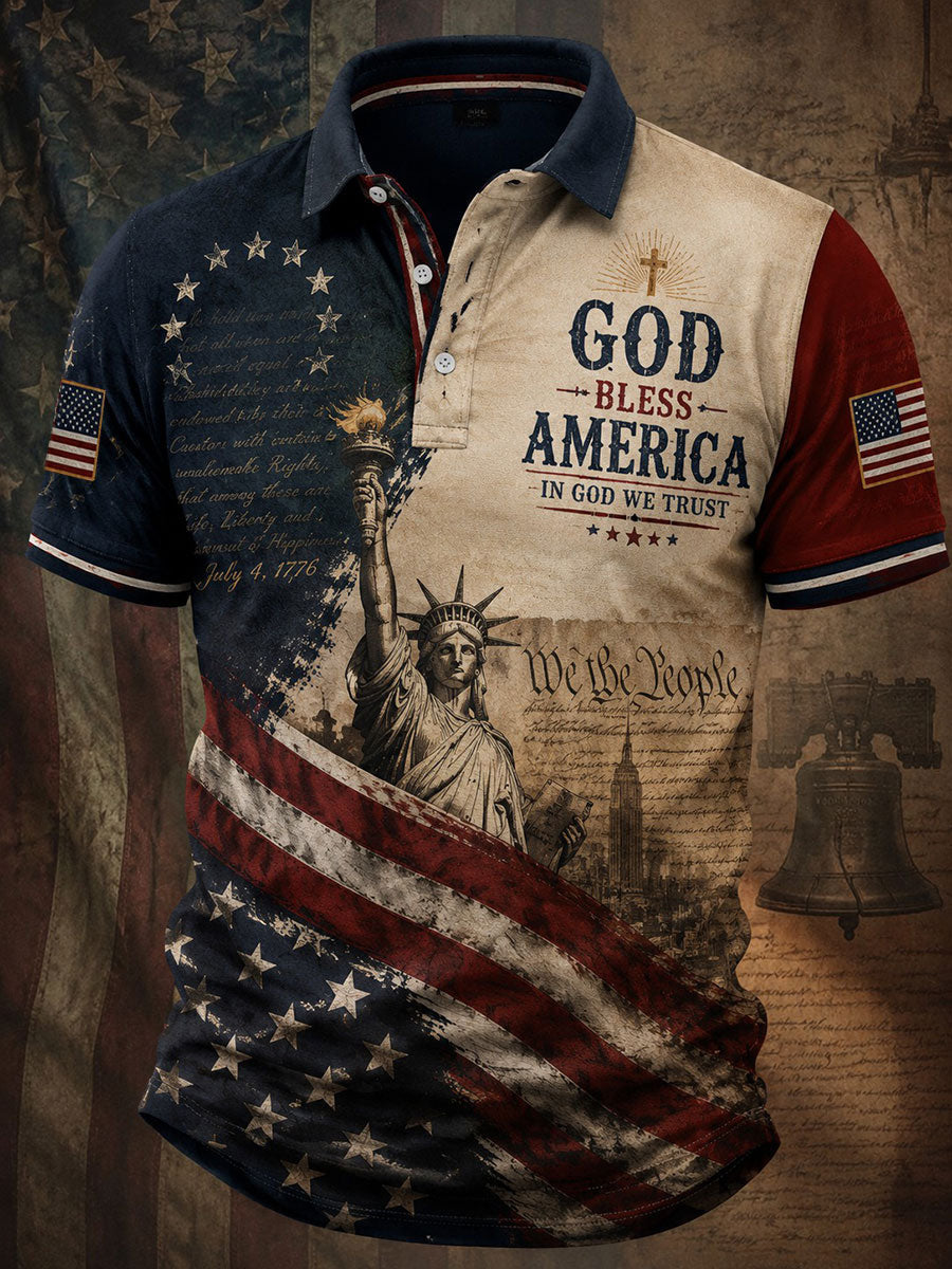 Men's America Flag God Bless America Printed Shirt gracestitchs