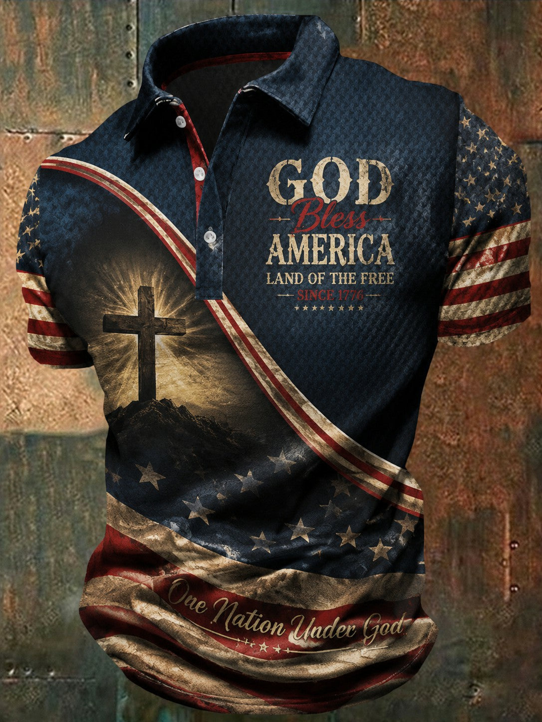 Men's America Flag God Bless America Printed Shirt gracestitchs