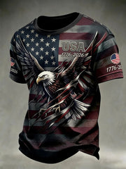 Men's Independence Day USA Flag Bald Eagle Print Casual Patriotic Tee gracestitchs