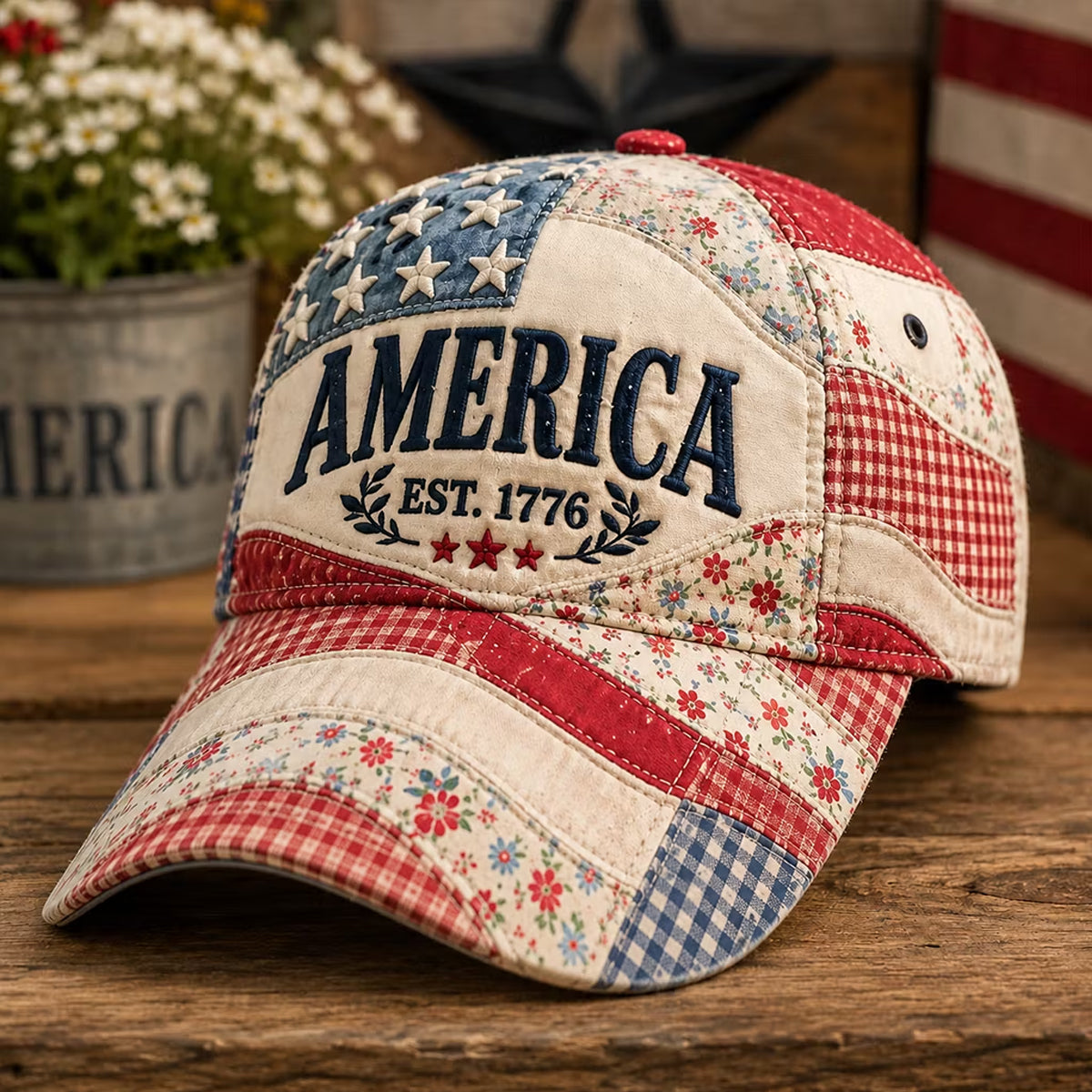 Unisex Independence Day Floral USA Flag Print Patriotic Hat gracestitchs