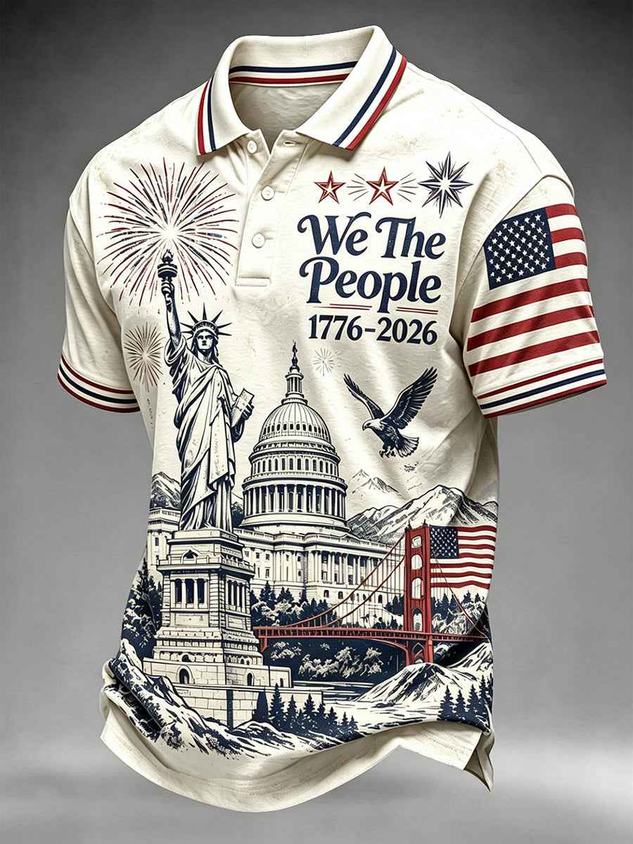 Men's Independence Day We The People Print Casual Polo