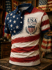 Men's Independence Day USA Flag Print Casual Patriotic Polo