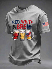 Men's Funny 4th Of July Red White & Brew Print Casual Tee
