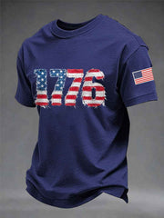 Men's Independence Day 1776 USA Flag Print Casual Tee